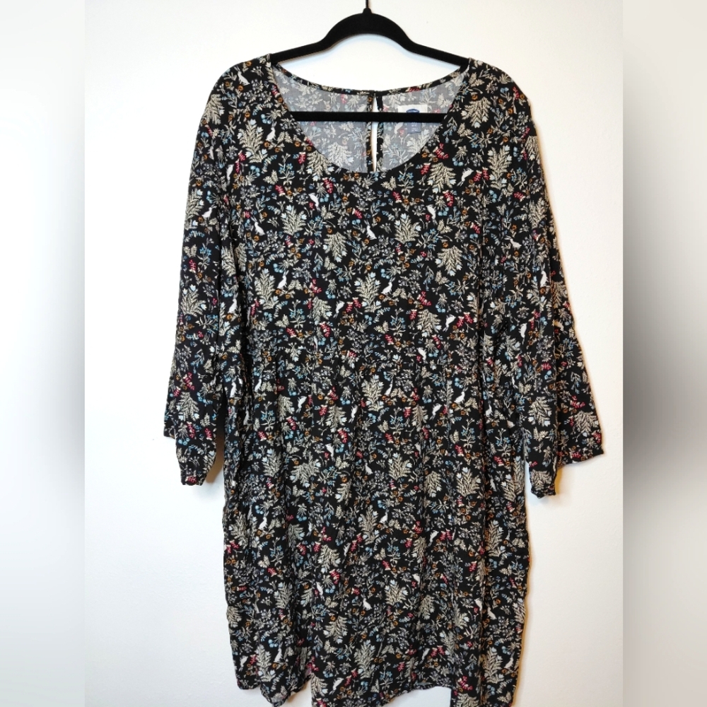 Old Navy Floral/Hare Print Long Sleeve Babydoll Dress XXL